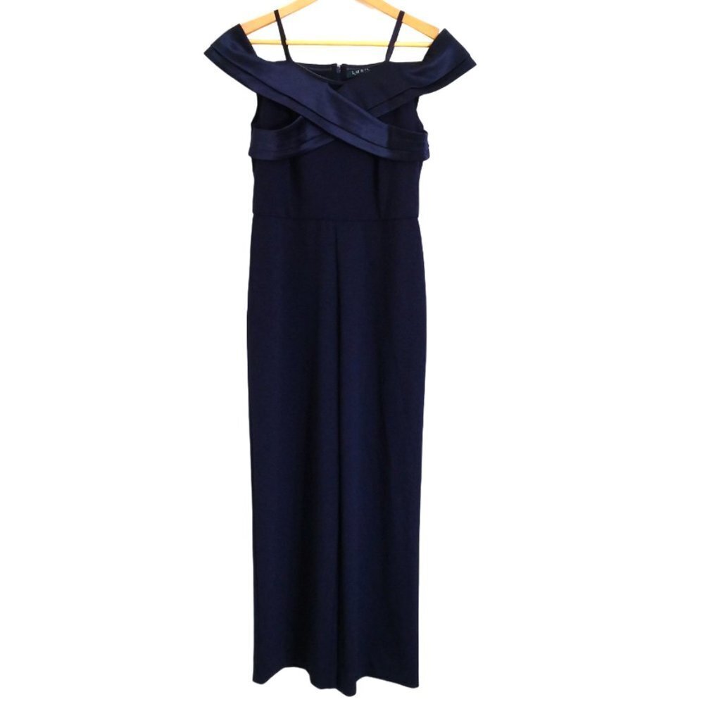 Lauren‎ Ralph Lauren  Navy Crepe Off-the-shoulder Wide Leg Drape Size 6